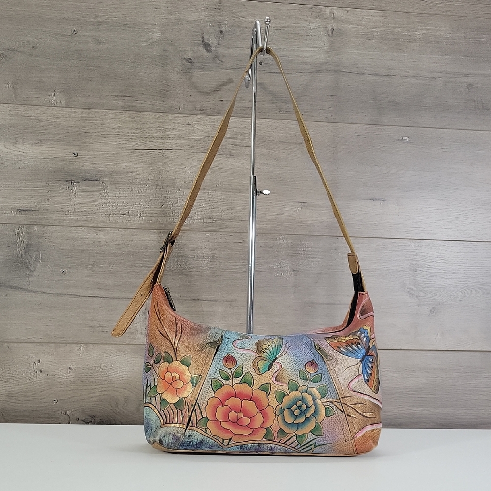 Anuschka Hand-Painted Floral Leather Shoulder Bag in Multicolor